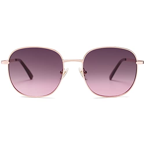 SOJOS Designer Rund Rechteckig Sonnenbrille Flat Verspiegelt Linse Metallrahmen SJ1137 mit Rosa Gold Rahmen/Rosa Graue Verlaufslinsen von SOJOS