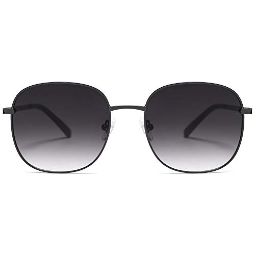 SOJOS Designer Rund Rechteckig Sonnenbrille Flat Verspiegelt Linse Metallrahmen SJ1137 mit Schwarzer Rahmen/Graue Verlaufslinsen von SOJOS