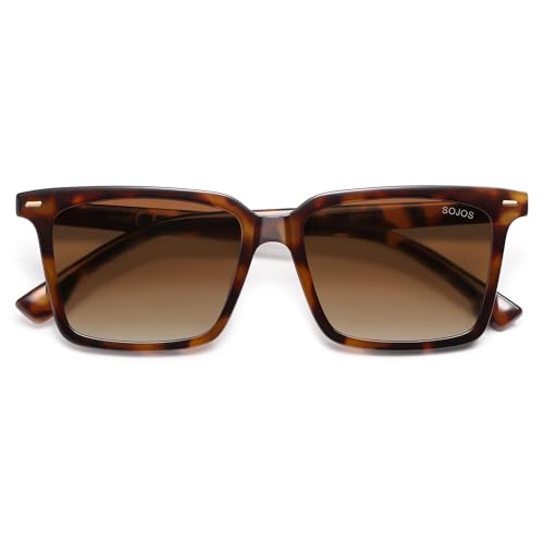 SOJOS Eckig Polarisierte Sonnenbrille Damen Herren Großer Retro Quadratisch Vintage 90er Cateye Klassisch Sonnerbrillen mit UV400 Schutz SJ2387 von SOJOS