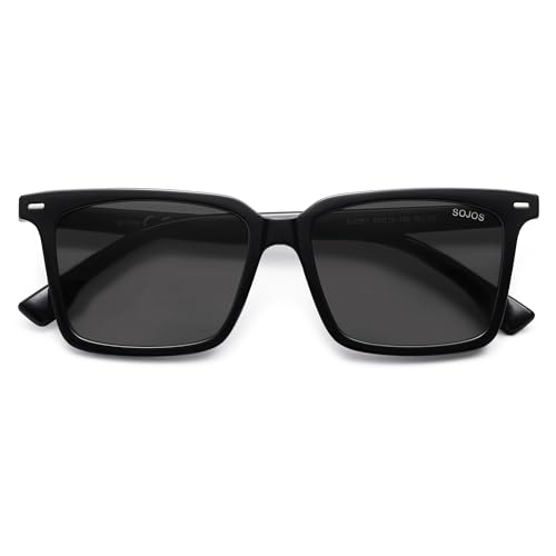 SOJOS Eckig Polarisierte Sonnenbrille Damen Herren Großer Retro Quadratisch Vintage 90er Cateye Klassisch Sonnerbrillen mit UV400 Schutz SJ2387 von SOJOS