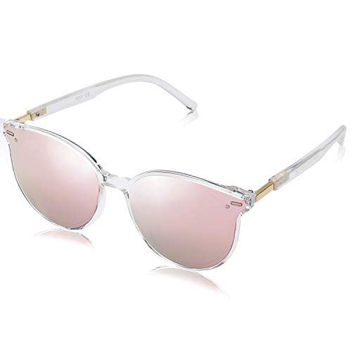 SOJOS Klassisch Retro Runde Sonnenbrille Damen Herren Groß Brille SJ2067 mit Klar Weiß Rahmen/Rosa Linse von SOJOS