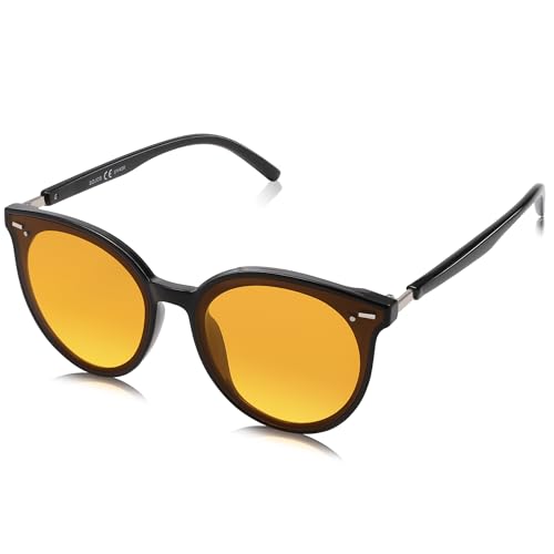 SOJOS Klassisch Retro Runde Sonnenbrille Damen Herren Groß Brille SJ2067 mit Schwarz Rahmen/Orange Linse von SOJOS