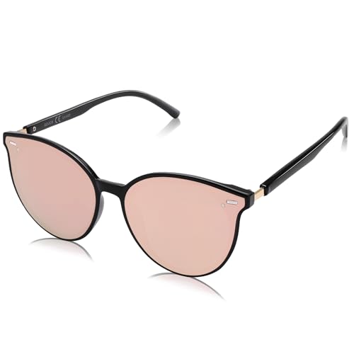 SOJOS Klassisch Retro Runde Sonnenbrille Damen Herren Groß Brille SJ2067 mit Schwarz Rahmen/Rosa Linse von SOJOS