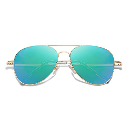 SOJOS Mode Metallrahmen Verspiegelt Linse Unisex Sonnenbrille mit Frühlings Scharnieren SJ1030 (C9 Gold Rahmen/Grün Linse) von SOJOS