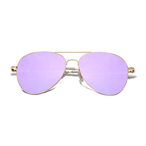 SOJOS Mode Metallrahmen Verspiegelt Linse Herren Damen Sonnenbrille mit Frühlings Scharnieren SJ1030 mit Gold Rahmen/Lila Linse von SOJOS