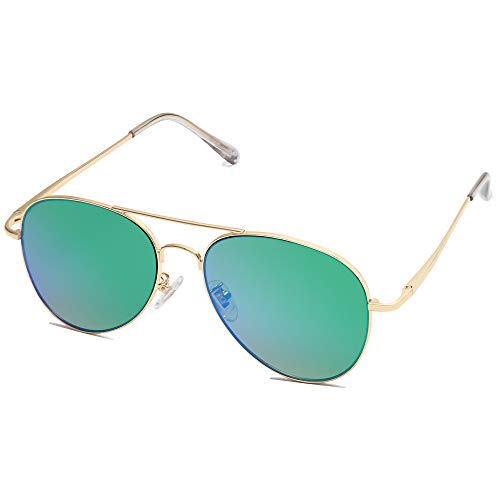 SOJOS Mode Metallrahmen Verspiegelt Linse Unisex Sonnenbrille mit Frühlings Scharnieren SJ1030 (C9 Gold Rahmen/Grün Linse) von SOJOS