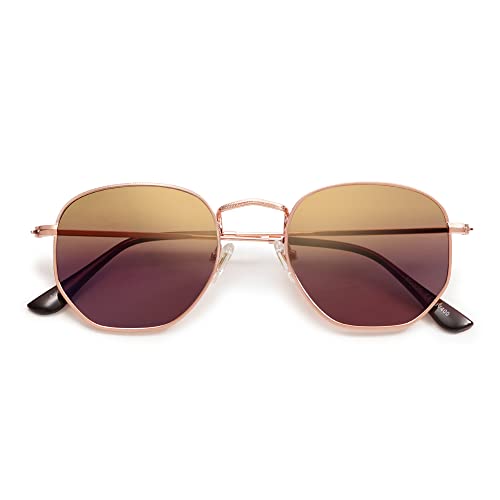 SOJOS Mode Polygon Sonnenbrille Damen Herren Verspiegelte Polarisiert Linse Leichte Unisex Brille SJ1072 mit Rosa Gold Rahmen von SOJOS