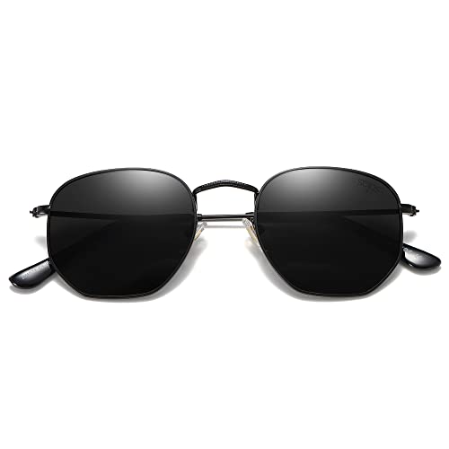 SOJOS Mode Polygon Sonnenbrille Damen Herren Verspiegelte Polarisiert Linse Leichte Unisex Brille SJ1072 mit Schwarz Rahmen/Grau Linse von SOJOS