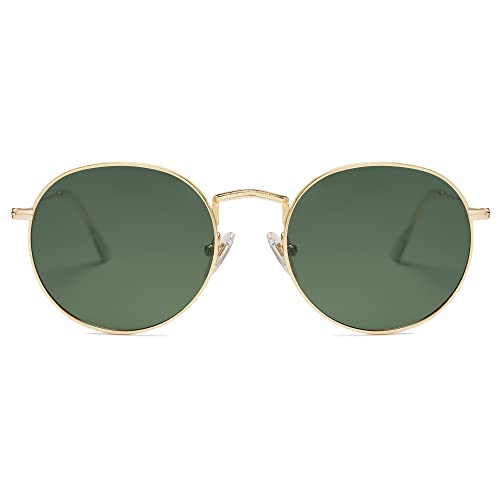 SOJOS Mode Rund Polarisiert Damen Herren Sonnenbrille Linsees Unisex Sunglasses SJ1014 mit Gold Rahmen/Türkis Linse von SOJOS