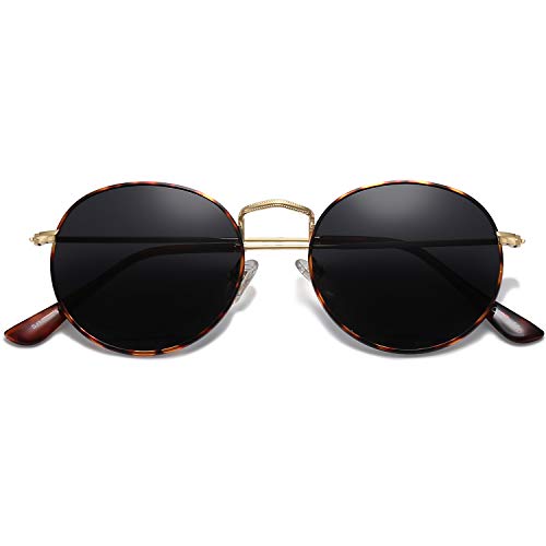SOJOS Mode Rund Polarisiert Damen Herren Sonnenbrille Mirrored Lenses Unisex Sunglasses SJ1014 (C14 Demi Rahmen/Graue Linse) von SOJOS
