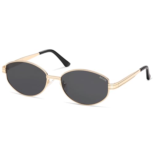 SOJOS Ovale Polarisiert Sonnenbrillen Damen Herren Retro Trendy Runde Sonnenbrille mit Metallrahmen UV400 Schutz SJ1255 von SOJOS
