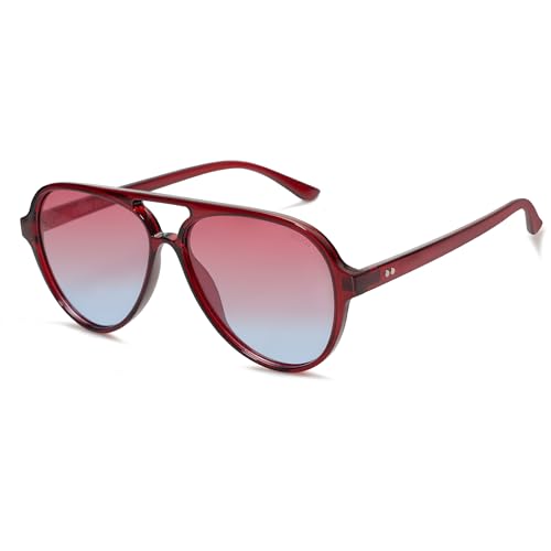 SOJOS Polarisiert Sonnenbrille Herren Damen Retro Quadratisch Brille 70er Vintage Groß Sonnenbrille SJ2201 mit UV400 Schutz, Rot Rahmen/Rot Blau Verschlechtert Linse von SOJOS