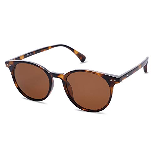 SOJOS Polarisiert Runde Sonnenbrille Damen Herren Retro Vintage UV400 Schutz Runde Kleine für Schmales Gesicht MAY SJ2113 mit Dunkelschildkröte Rahmen/Braune Linse von SOJOS