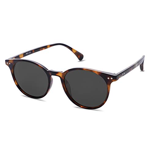 SOJOS Polarisiert Runde Sonnenbrille Damen Herren Retro Vintage UV400 Schutz Runde Kleine für Schmales Gesicht MAY SJ2113 mit Braune Schildkröte Rahmen/Graue Linse von SOJOS