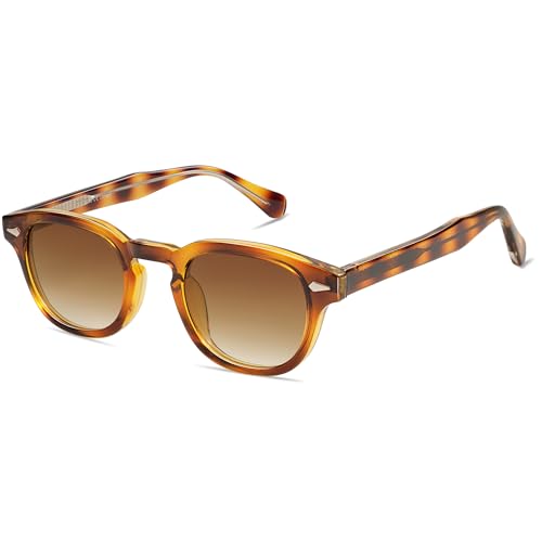 SOJOS Polarisierte Sonnenbrille Herren Damen Rund Retro Vintage UV400 Schutz Brille SJ2251 mit Gelbe Schildkröte Rahmen/Braun abgestufte Linse von SOJOS