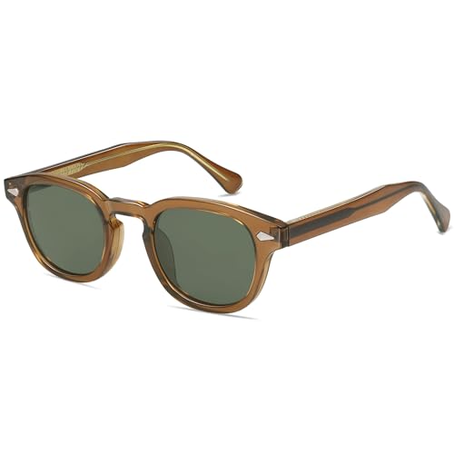 SOJOS Polarisierte Sonnenbrille Herren Damen Rund Retro Vintage UV400 Schutz Brille SJ2251 mit Olivgrüner Rahmen/dunkelgrüne Linse von SOJOS