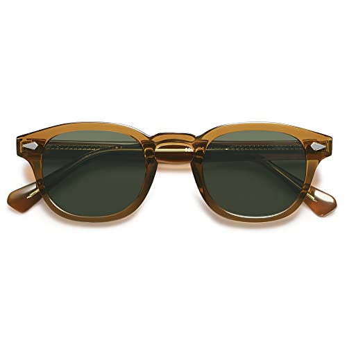 SOJOS Polarisierte Sonnenbrille Herren Damen Rund Retro Vintage UV400 Schutz Brille SJ2251 mit Olivgrüner Rahmen/dunkelgrüne Linse von SOJOS