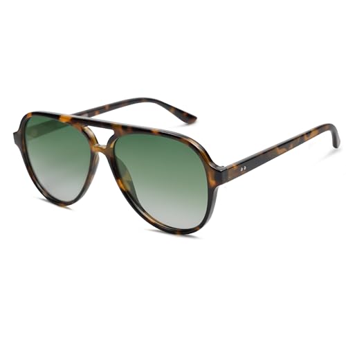 SOJOS Polarisiert Sonnenbrille Herren Damen Retro Quadratisch Brille 70er Vintage Groß Sonnenbrille SJ2201 mit UV400 Schutz, Schildpatt Rahmen/Grün Linse von SOJOS