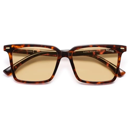 SOJOS Eckig Polarisierte Sonnenbrille Damen Herren Großer Retro Quadratisch Vintage 90er Cateye Klassisch Sonnerbrillen mit UV400 Schutz SJ2387 von SOJOS