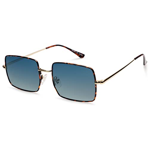 SOJOS Rechteckig Polygon Polarisiert Sonnenbrille für Damen Herren Retro Klassisch Vintage Shades SJ1168 Blau Linse von SOJOS