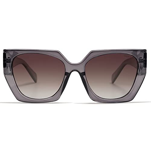 SOJOS Sonnenbrille Damen Polarisiert Vintage, Retro Cateye Sonnenbrille Verspiegelt Groß Eckig Schwarz Modern UV400 Katzenauge Brille SJ2205 mit Violettgrau/Gradient Grau Linse von SOJOS