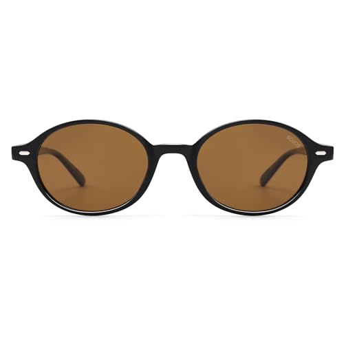 SOJOS Retro Oval Polarisierte Sonnenbrille Damen Herren Vintage Trendy Rund 90s Sonnerbrillen mit UV400 Schutz SJ2611 von SOJOS