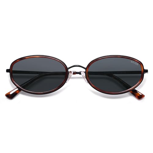 SOJOS Retro Polarisierte Ovale Sonnenbrille Damen Herren Vintage Trendy Sonnerbrillen mit UV400 Schutz SJ1248 von SOJOS