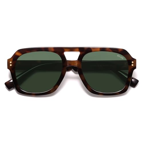 SOJOS Retro Polarisierte Quadratisch Sonnenbrille Damen Herren Vintage Trendy Rechteckig Groß Sonnerbrillen mit UV400 Schutz SJ2385 von SOJOS