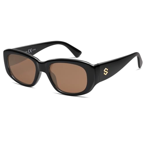 SOJOS Retro Polarisierte Quadratisch Sonnenbrille Damen Herren Vintage Trendy Dicker Rahmen Sonnerbrillen mit UV400 Schutz SJ2374 von SOJOS