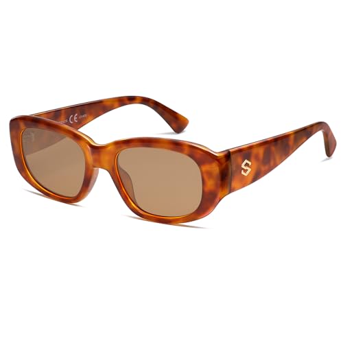 SOJOS Retro Polarisierte Quadratisch Sonnenbrille Damen Herren Vintage Trendy Dicker Rahmen Sonnerbrillen mit UV400 Schutz SJ2374 von SOJOS