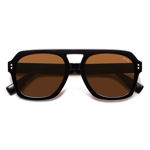 SOJOS Retro Polarisierte Quadratisch Sonnenbrille Damen Herren Vintage Trendy Rechteckig Groß Sonnerbrillen mit UV400 Schutz SJ2385 von SOJOS