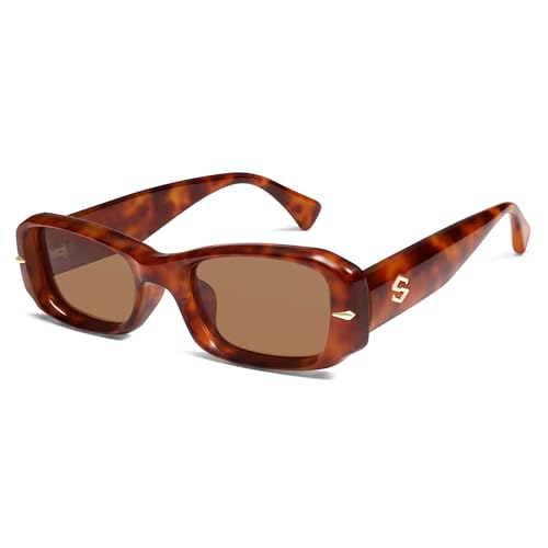 SOJOS Retro Polarisierte Rechteckig Sonnenbrille Damen Herren Vintage Quadratisch Dicker Rahmen Sonnerbrillen mit UV400 Schutz SJ2366 von SOJOS