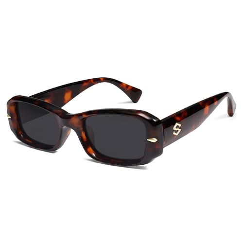 SOJOS Retro Polarisierte Rechteckig Sonnenbrille Damen Herren Vintage Quadratisch Dicker Rahmen Sonnerbrillen mit UV400 Schutz SJ2366 von SOJOS
