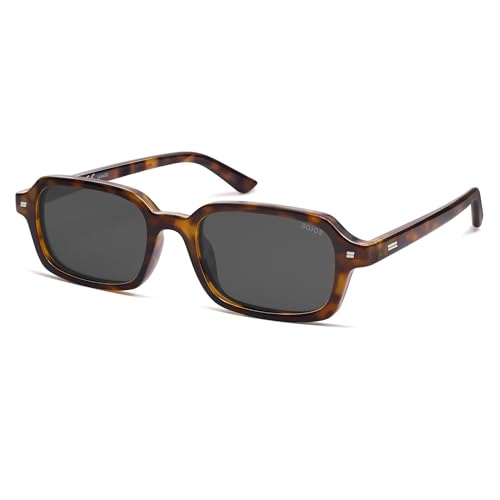 SOJOS Retro Polarisierte Rechteckige Sonnenbrille Damen Herren Vintage Trendy Shmal Quadratisch Sonnerbrillen mit UV400 Schutz SJ2610 von SOJOS