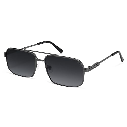 SOJOS Retro Rechteckige Sonnenbrille Groß Herren Damen Vintage Double Bridge Polarisierte Metallrahmen UV400 Schutz Brille outdoor für Fahren Angeln Reisen SJ1246 von SOJOS