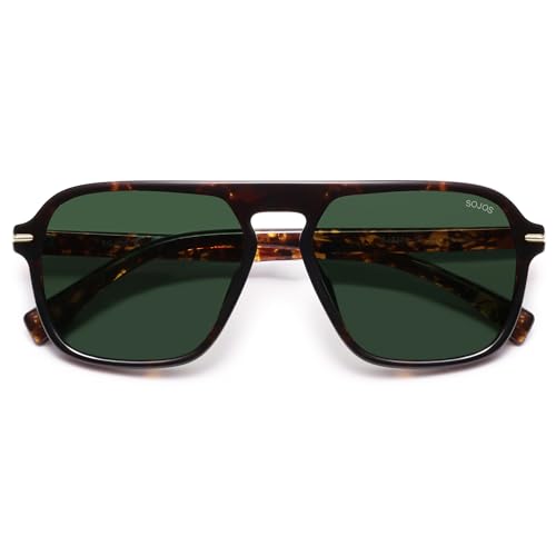 SOJOS Retro Quadratisch Polarisierte Sonnenbrille Damen Herren Vintage Klassisch Rechteckig Sonnerbrillen mit UV400 Schutz SJ2370 von SOJOS