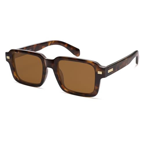 SOJOS Retro Quadratische Polarisierte Sonnenbrille Damen Herren Klassisch Kunststoff Vintage Rechteckig UV400 Schutz Sonnenbrille SJ2345 von SOJOS