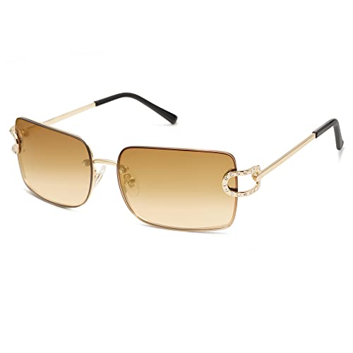 SOJOS Retro Rahmenlose Sonnenbrille Damen，Eckig Ohne Rahmen Rechteckig Métal Sonnenbrillen SJ1178 von SOJOS