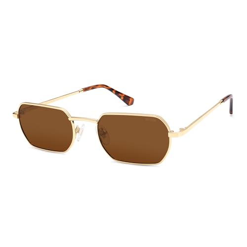 SOJOS Retro Rechteck Metall Sonnenbrille,Klassische Rechteckige Polarisiert UV400 Herren Damen Brille, SJ1262 von SOJOS