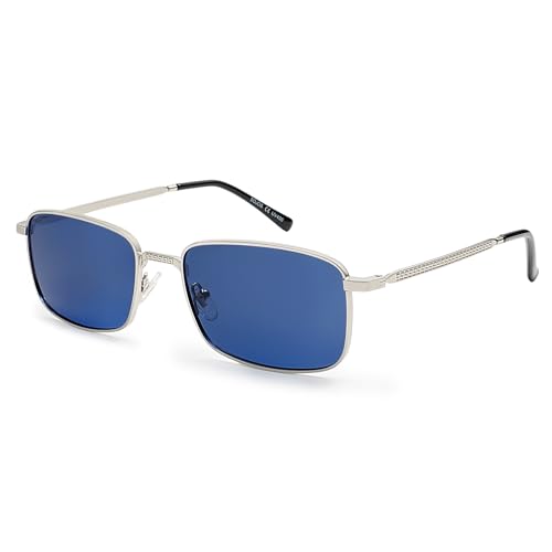 SOJOS Retro Rechteckig Metall Polarisiert Sonnenbrille Herren Damen 90er Eckig Trendy Klassisch UV400 Schutz Silber Graublau Linse Sonnenbrillen SJ1215 von SOJOS