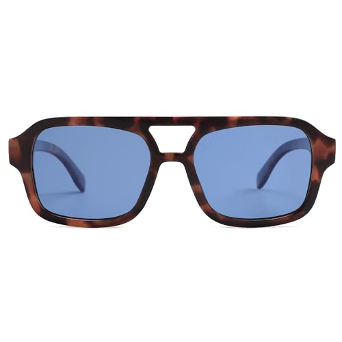 SOJOS Retro Rechteckig Polarisierte Sonnenbrille Damen Herren Eckig Vintage Trendy Quadratisch Sonnerbrillen mit UV400 Schutz SJ2342 (Schildpatt & Blau Linse) von SOJOS