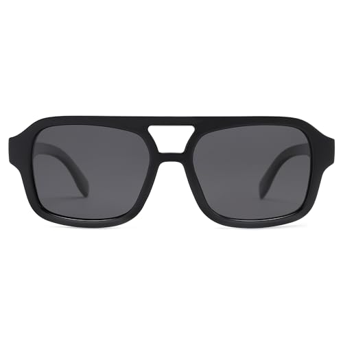 SOJOS Retro Rechteckig Polarisierte Sonnenbrille Damen Herren Eckig Vintage Trendy Quadratisch Sonnerbrillen mit UV400 Schutz SJ2342 (Schwarz) von SOJOS