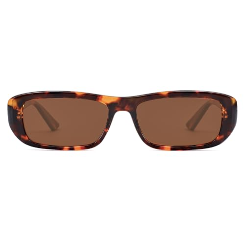 SOJOS Retro Rechteckige Polarisierte Sonnenbrille Damen Schmal Quadratisch UV400 Brille mit Breites Großes Gesicht Stil SJ2351 von SOJOS
