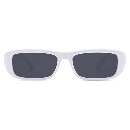 SOJOS Retro Rechteckige Polarisierte Sonnenbrille Damen Schmal Quadratisch UV400 Brille mit Breites Großes Gesicht Stil SJ2351 von SOJOS