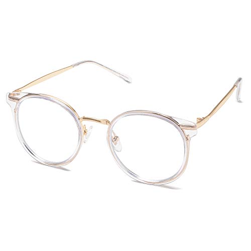 SOJOS Retro Rund Blaulichtfilter Brille Damen TR90 Computer-Brille ohne Sehstärke SJ5055 mit Transparent Rahmen/Anti-Blaulicht Linse von SOJOS