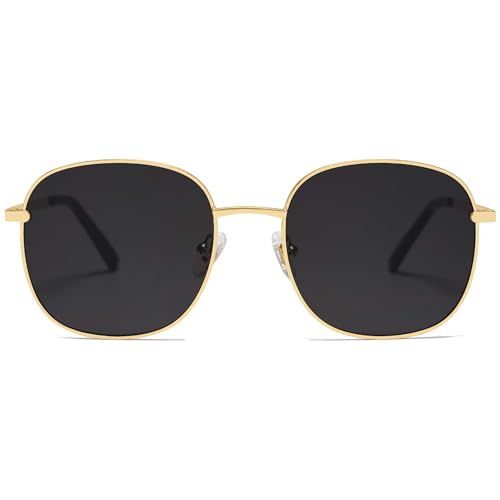 SOJOS Retro Rund Rechteckig Sonnenbrille Damen Herren flat verspiegelt Metallrahmen Sonnerbrillen mit UV400 Schutz SJ1137-53 von SOJOS