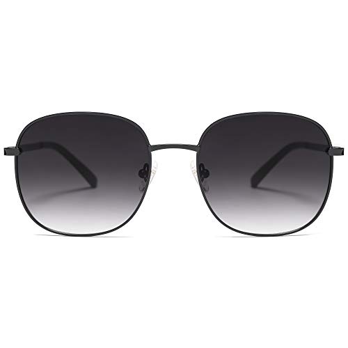 SOJOS Retro Rund Rechteckig Sonnenbrille Damen Herren flat verspiegelt Metallrahmen Sonnerbrillen mit UV400 Schutz SJ1137-53 von SOJOS