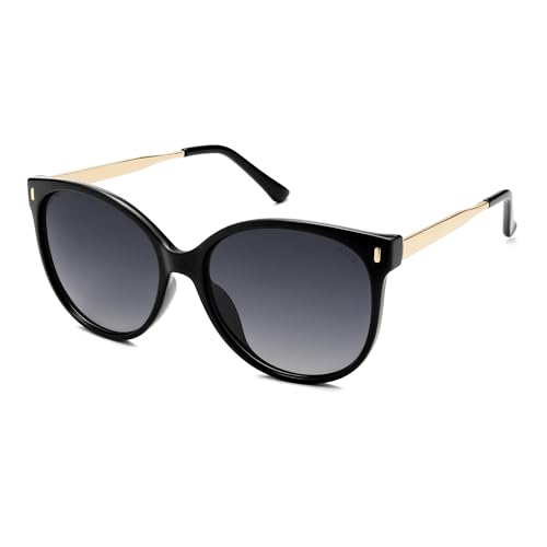 SOJOS Retro Runde Polarisierte Sonnenbrille Damen Herren Großer Oversize Cateye Trendy Vintage UV400 Schutz Brille SJ2391 von SOJOS