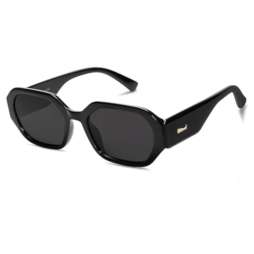 SOJOS Retro Sechseckige Polarisierte Sonnenbrille Damen Kunststoff Rechteckig Trendy 90er UV400 Schutz Groß Sonnenbrille SJ2232 von SOJOS