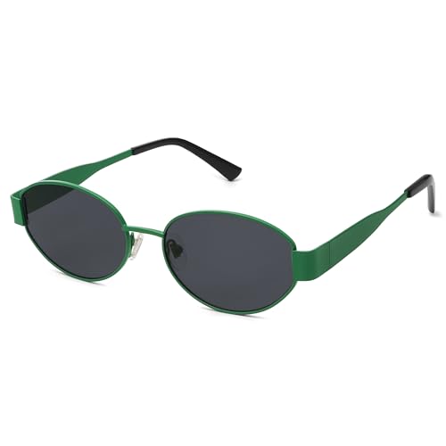 SOJOS Retro Sonnenbrille Damen Herren Oval Metal Trendy Classic UV400 Schutz Sonnenbrillen SJ1217 von SOJOS